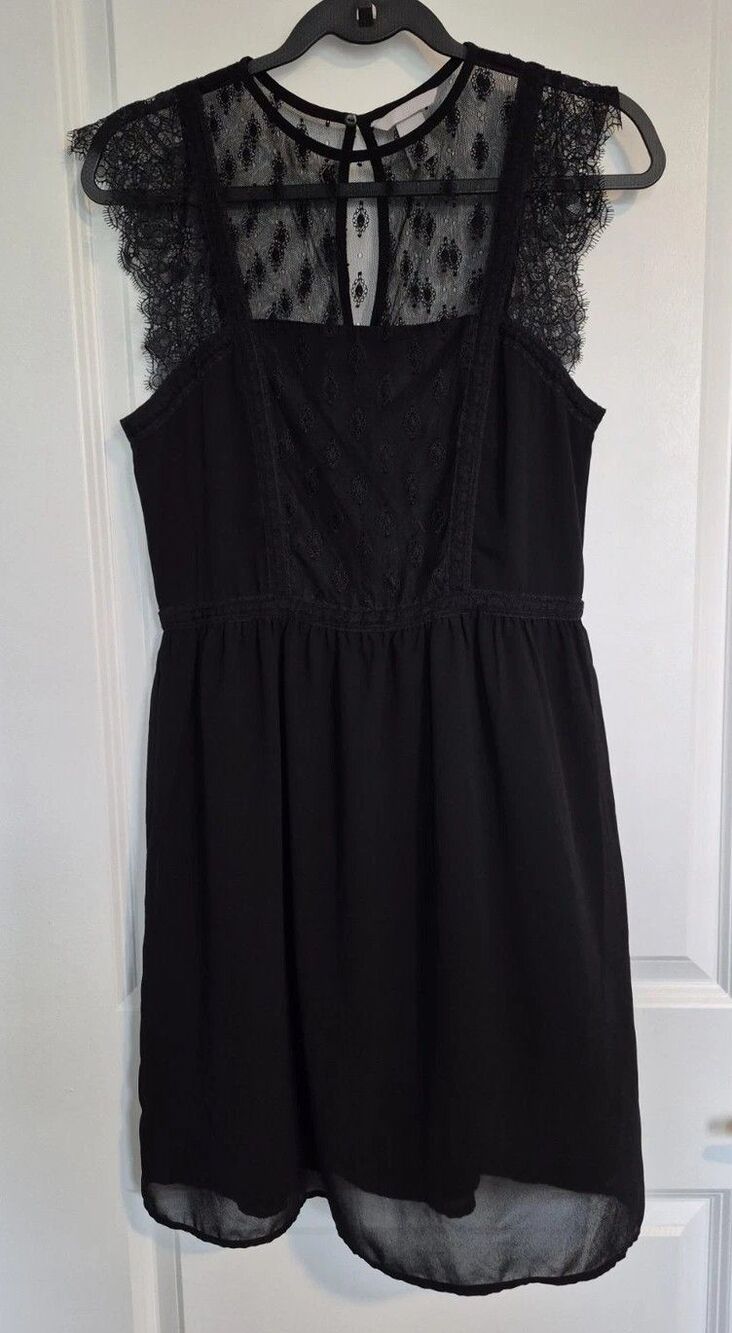 HM Black Lace Dress 8 EUC Cocktail Mini Shift Party Sleeveless LBD Wedding Goth